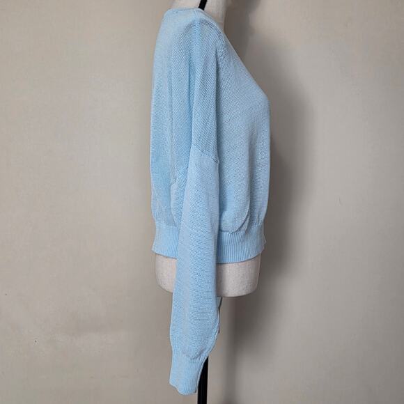 Madewell XL Pullover Cropped Long Sleeve Sweater Crew Neck Loose Knit Blue - Picture 5 of 14